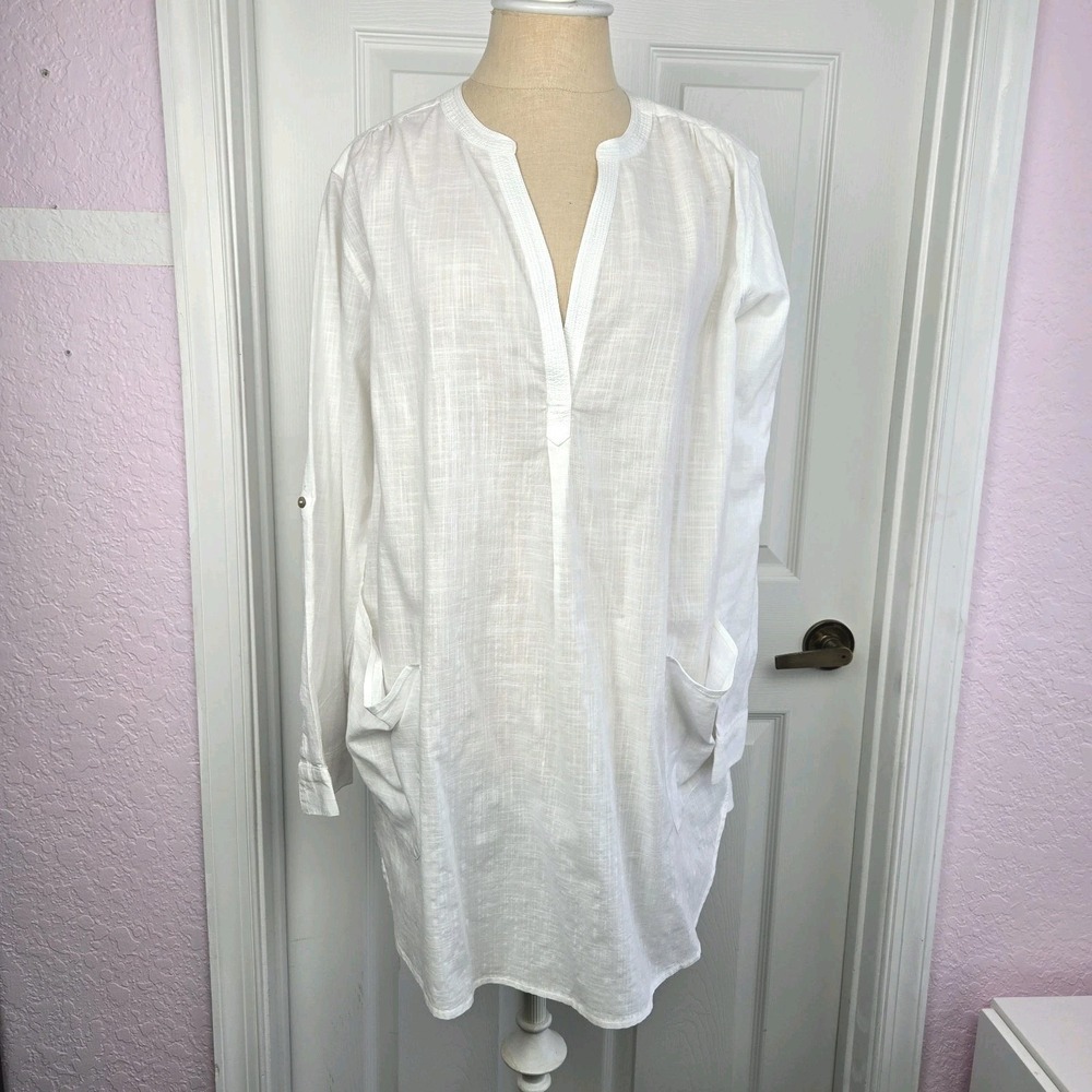 Seafolly Boyfriend Beach Shirt Size L White Swim Cover-up Cotton Resort Wear